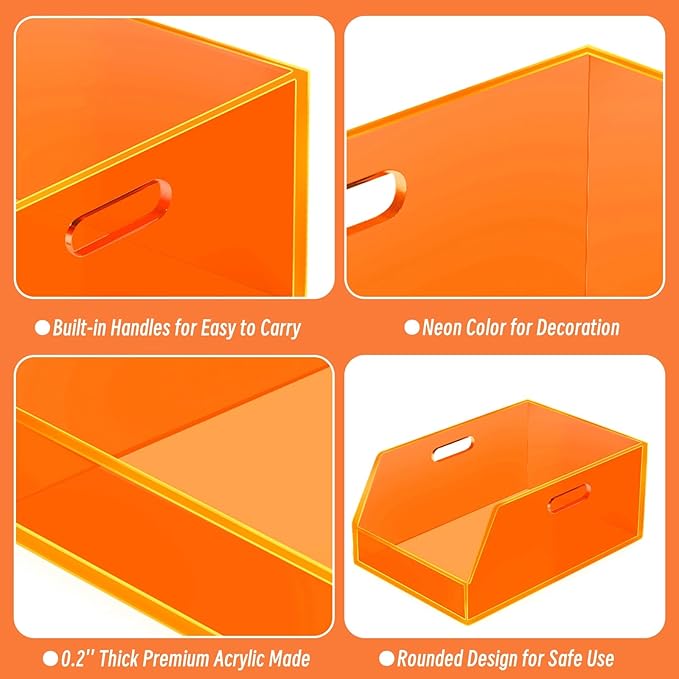 Gelite Stackable Storage Bins Open Front Organizer Bins with Handles Acrylic Storage Container for Pantry Kitchen Cabinet Bathroom Closet Office Organization, 11.4x7.5x5.1'', Neon Orange