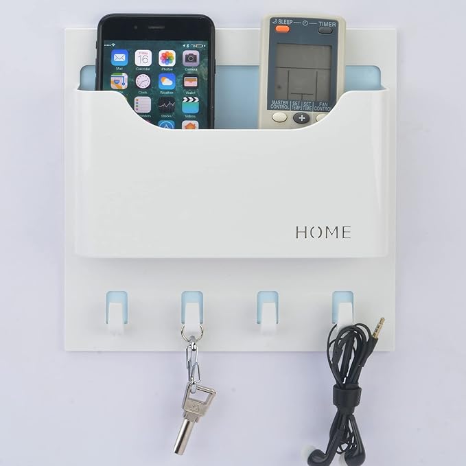 Bedside Shelf Organizer,Stick On Adhesive Wall Mounted Floating Shelf Entryway Mail/Keys Holder for Phone,Glasses,Remote Control - Good for Home,Dorm,Bedroom,Office (Horizontal Type/White)