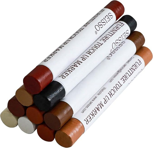 SEISSO Wood Filler Sticks, Furniture Wax Crayons for Scratches, 10 Pcs Wood Floor Repair Wax Filler Sticks, Touch Up Wax Sticks Repair Kit for Scratches, Holes, Floor, Laminate, Carpenters