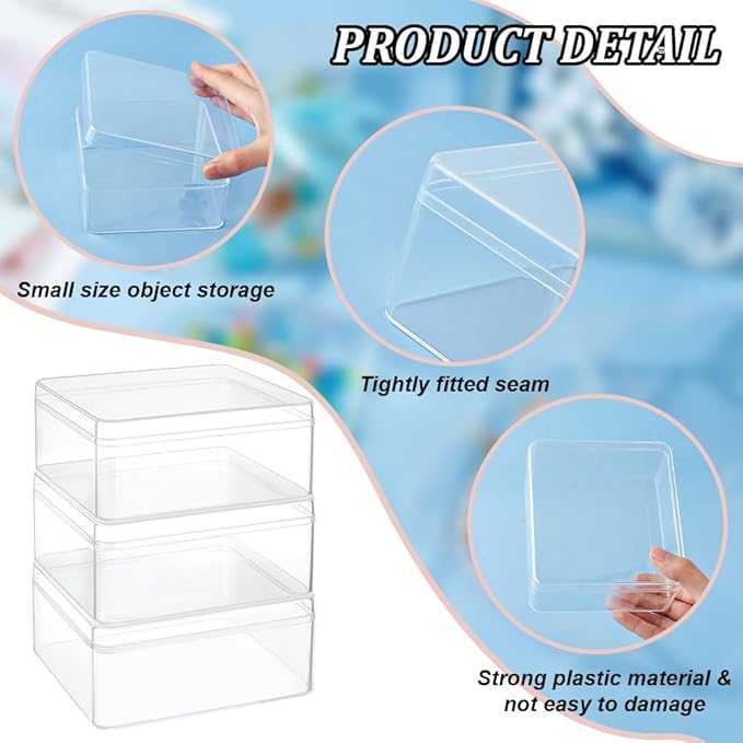 BENECREAT 4Pcs Acrylic Storage Boxes with Lids, 4.7x5x2.3inch Square Storage Containers Cube Storage Display Box for Wedding, Party, Treats, Jewelry Accessories