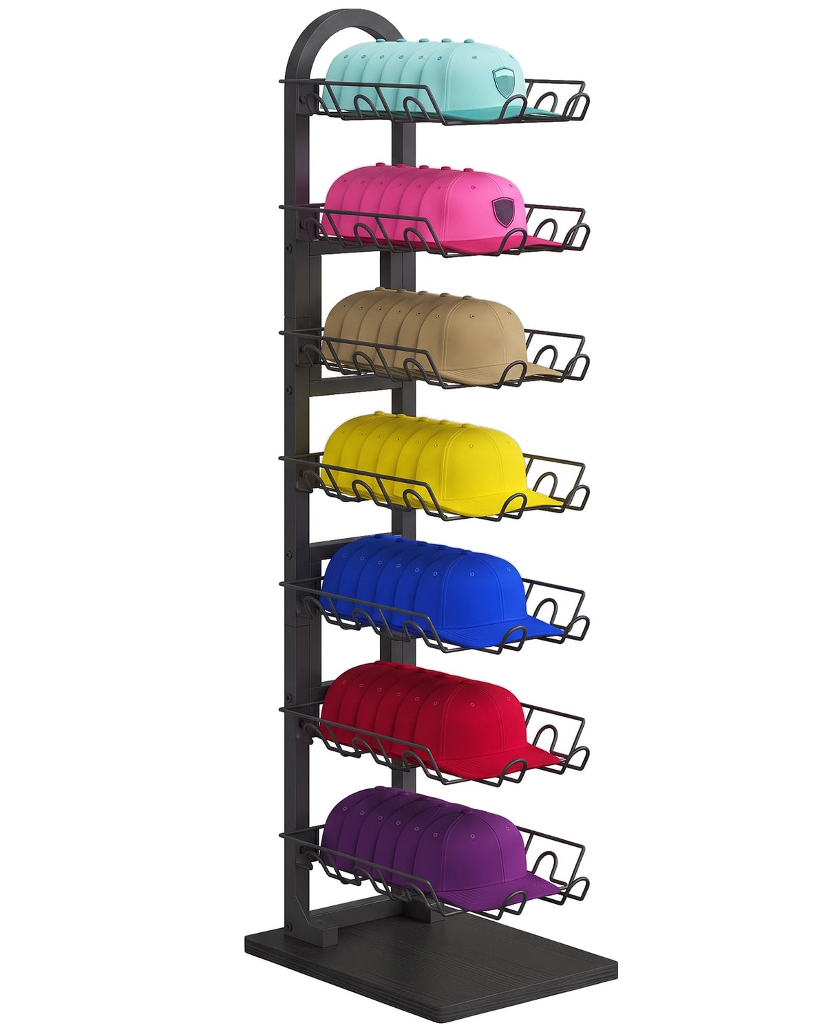 7-Tier Hat Display Rack, Metal Hat Stand Up to 56 Caps, Black - Image 1