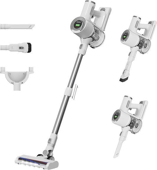 Cordless Stick Vacuum Cleaner, 30KPa Handheld 2200mAh Rechargeable Battery Lightweight Small Vac Electirc Broom, 40Mins Runtime for Home Hard Floor Carpet Pet Hair Cleaning, LED Screen