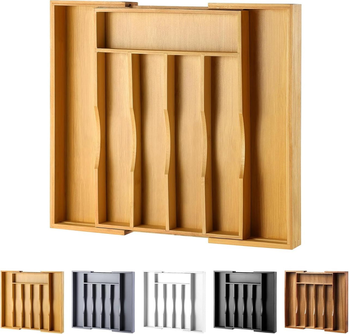 Expandable Bamboo Kitchen Drawer Organizer for Cutlery - Image 1