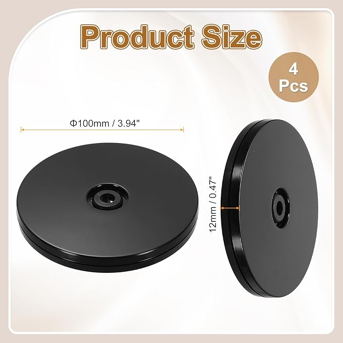 uxcell 4Pack Acrylic Lazy Susan Turntable, 4" Spinner Lazy Susan Turntable Organizer, Acrylic Ball Bearing Rotating Tray for Pantry Spice Rack Decorating, Black