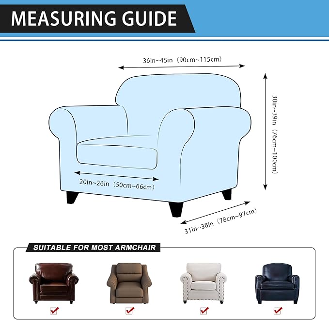 Single Sofa Cover Leather Look Chair Covers for Living Room 1-Piece Sofa Chair Covers with Arms Stretch Furniture Protector with Elastic Bottom & Pockets(Armchair, Beige)