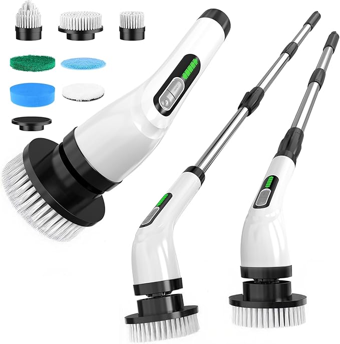 2 Electric Spin Scrubber for Cleaning Bathroom: Cordless Power Shower Scrubber - Electric Cleaning Brush for Tile Tub
