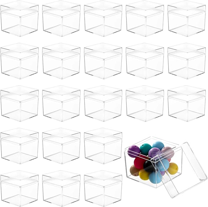 50 Pcs Clear Acrylic Boxes 2X2X2 with Lids, Square Mini Display Cases, Stackable Containers for Favors, Jewelry, and Treats