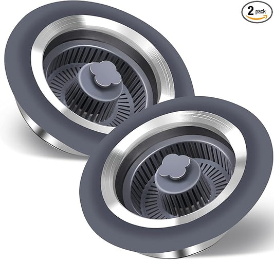 3 in 1 Kitchen Sink Stopper with Strainer Basket, Stainless Steel Anti-Clogging Drain Plug for US Standard 3-1/2" Sink