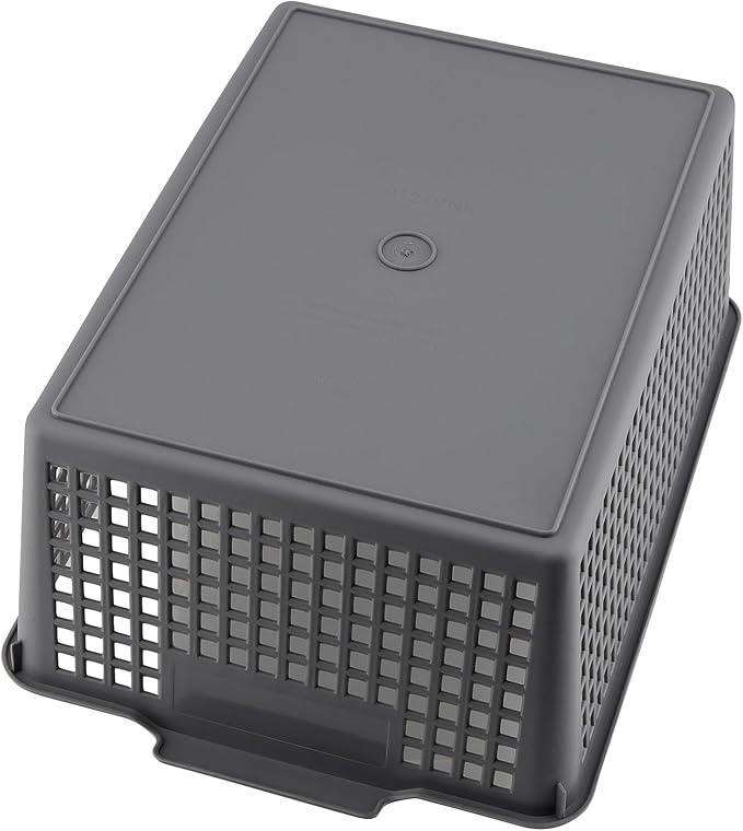 3 Pack Large Plastic Storage Baskets, 14.3 x 10.2 x 5.7 Inch Grey Storage Bins, Stackable Plastic Woven Basket Organizer Tray for Pantry Organization