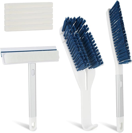 3 Pack Bathroom Shower Scrub Brush Set - Detachable Stiff Bristle Grout Cleaner Brush, 2-in-1 Shower Glass Squeegee with Replacement Sponges, Scrubbing Brushes for Cleaning Bathtub, Gaps, Tile, Sink