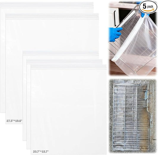 XANGNIER 5 Pack No Scrub Oven Rack Cleaning Bags,No Cleaner Included,Simple to Use,No Messy Hands Reusable Leakproof Soaking Cleaner Bags for Removable Metal Rack,BBQ Grills,Grill Grate