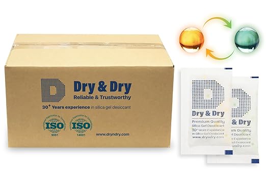 Dry & Dry 10 Gram [500 Packets] Premium Orange Indicating Silica Gel Packets Desiccants - Food Safe Silica Packets Silica Gel Silica Gel Packets