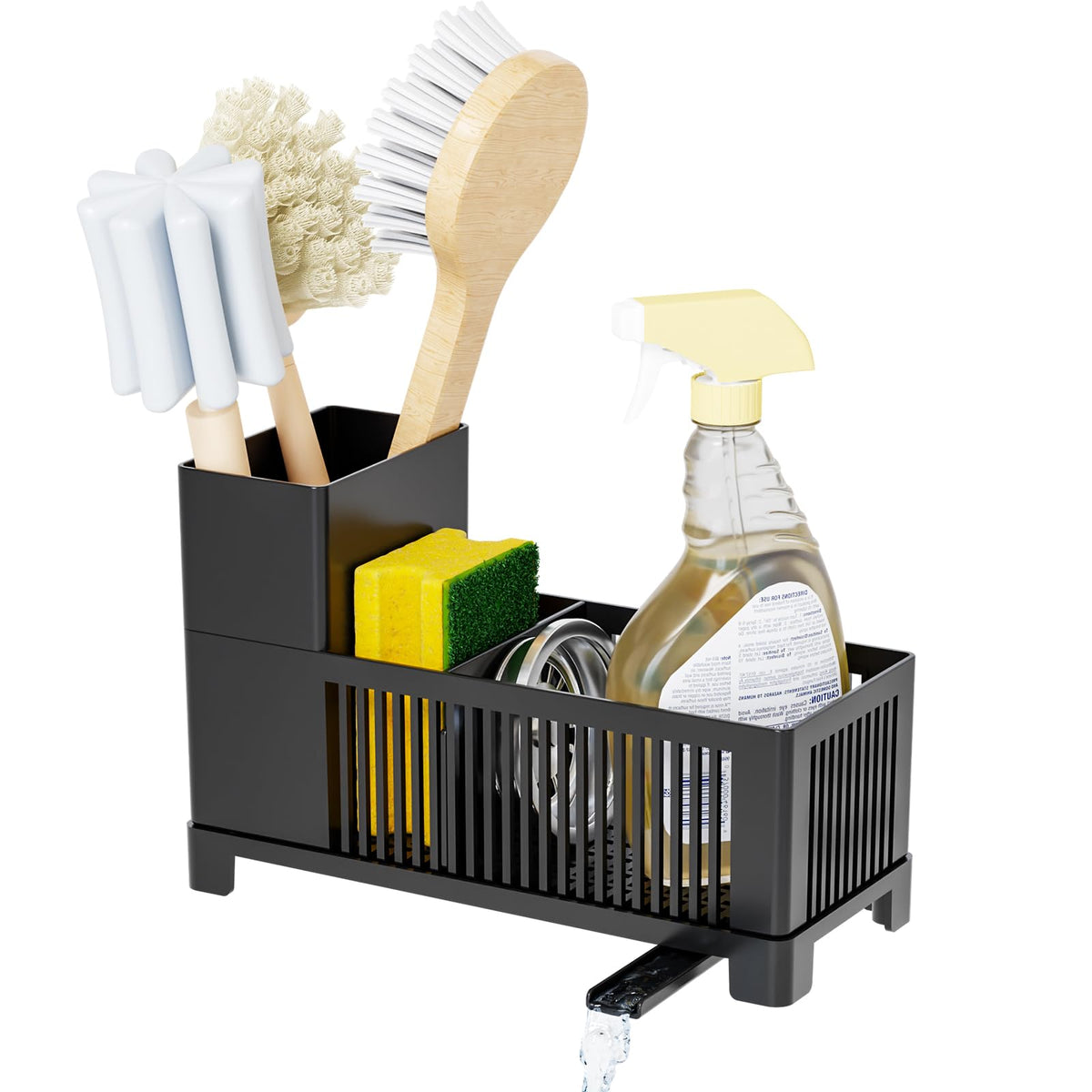 Sink Caddy & Kitchen Sink Organizer,Black Sponge Holder with High - Image 1