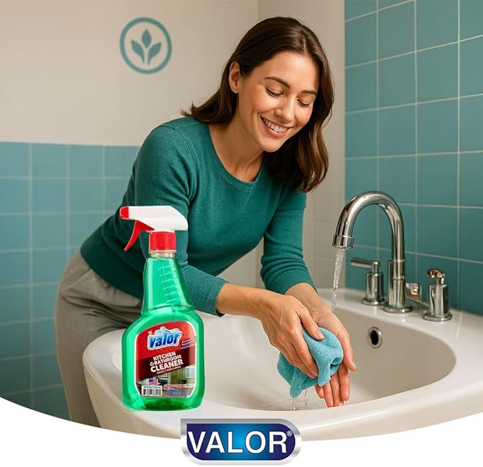 Valor Kitchen & Bathroom Cleaner Spray – Multi-Surface Degreaser & Limescale Cleaning Solution, Eco-Friendly Biodegradable Formula, (32 Fl Oz (Pack of 3))