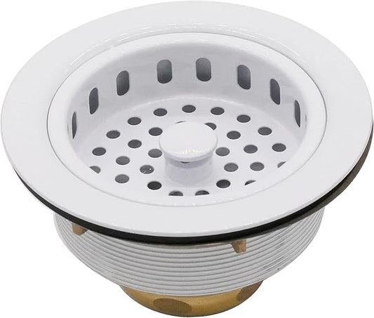 Westbrass A214-50 3-1/2" Post Style Large Kitchen Sink Basket Strainer, Powder Coat White