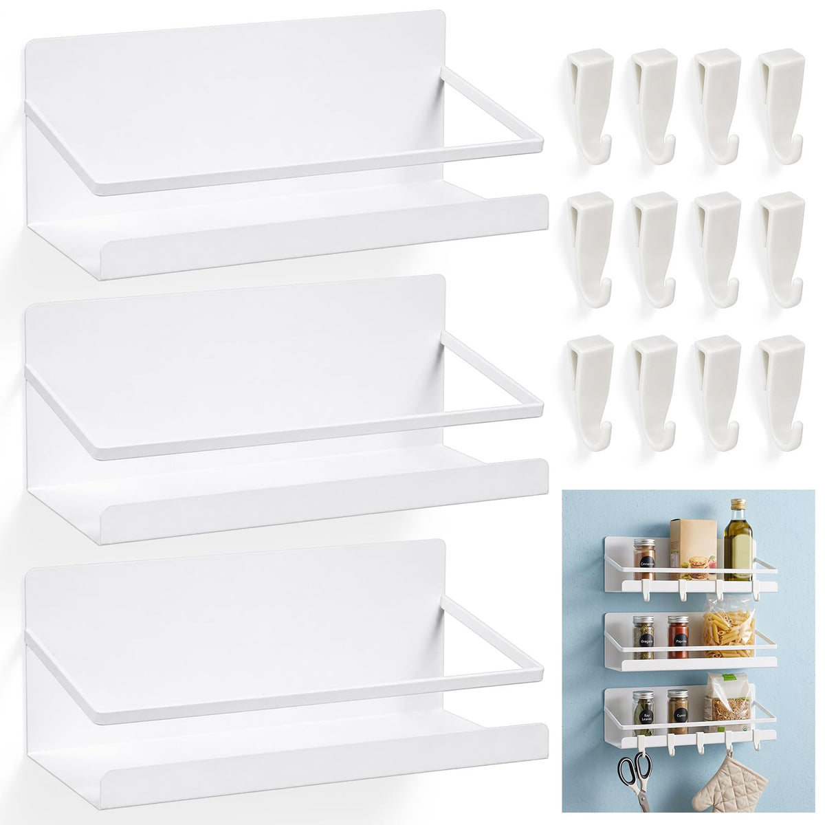 3 Pack Magnetic Spice Rack for Refrigerator, White Fridge - Image 1