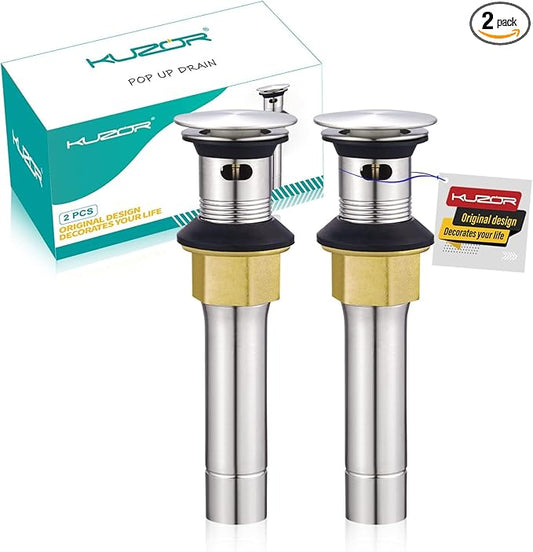2-Pack Pop Up Bathroom Sink Drain with Overflow - Fits 1-5/8" to 2" Holes, Brushed Nickel 304 Stainless Steel for Vanity/Vessel Sink