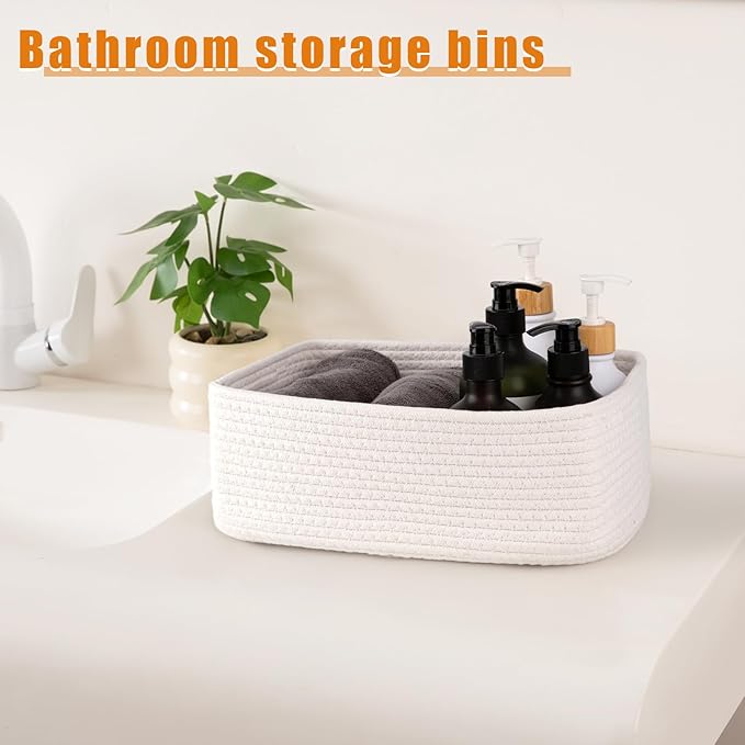 OIAHOMY 4 Pack Storage Baskets for Organizing, Small Bins for Shelves, Cute Decorative Storage Bins, Organizer Baskets for Gifts Empty,13''Lx8.7''Wx5.1''H, White