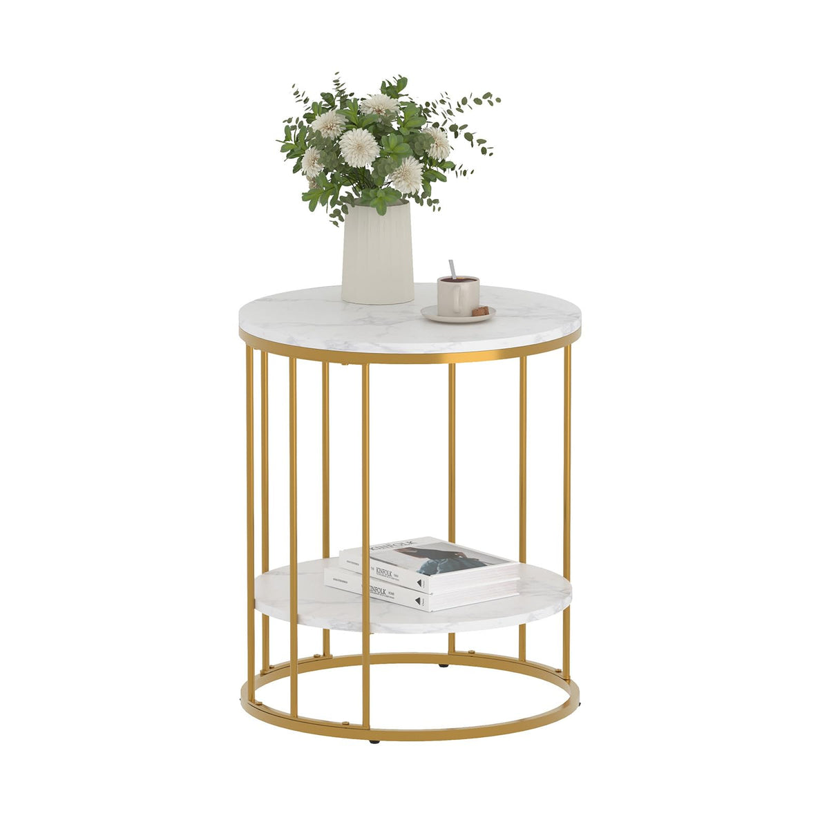 Adompacat Side Table, 2-Tier Round End Table for Couch - Image 1