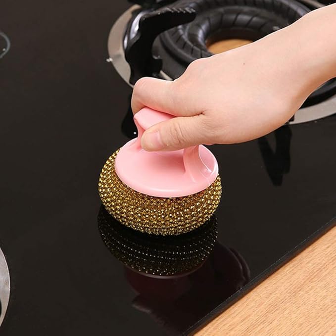 YARNOW 10pcs Stainless Steel Scrubber Metal Sponge Steel Scouring Pad Wire Pot Brush with Handle Kitchen Cleaning Brush for Home Dish Pot Coffee Maker Bowl