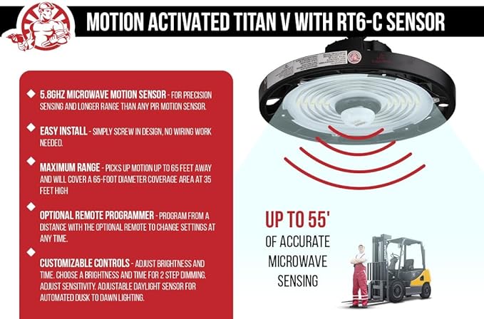 RuggedGrade 240W - Titan V Series LED High Bay UFO Light with Motion Sensor - 35,300 Lumens - 5000K Bright White - Wattage Selectable - 150W/120W/100W - Outdoor LED Light - DLC 5.1 Premium