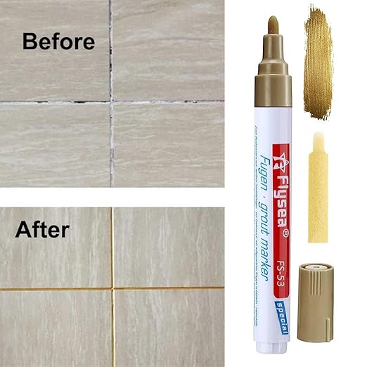 5 Pieces Grout Tile Pen Repair Pen,Renew Tile Lines, Restoring Tile Wall Floor Bathrooms and Kitchen(Gold)