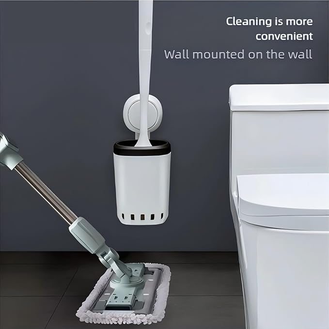Toilet Bowl Brush and Holder Premium Quality，No Drill Wall Mounted Toilet Brush with Long Handle, Suction Cup Toilet Brush Holder, Non-Scratch Toilet Bowl Brush with Detachable Head,