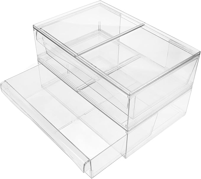 OUNONA 2pcs Detachable Acrylic Cosmetic Organizer Box Drawer Stylish Desktop Storage for Makeup and Space-saving Design for Bathroom Vanity