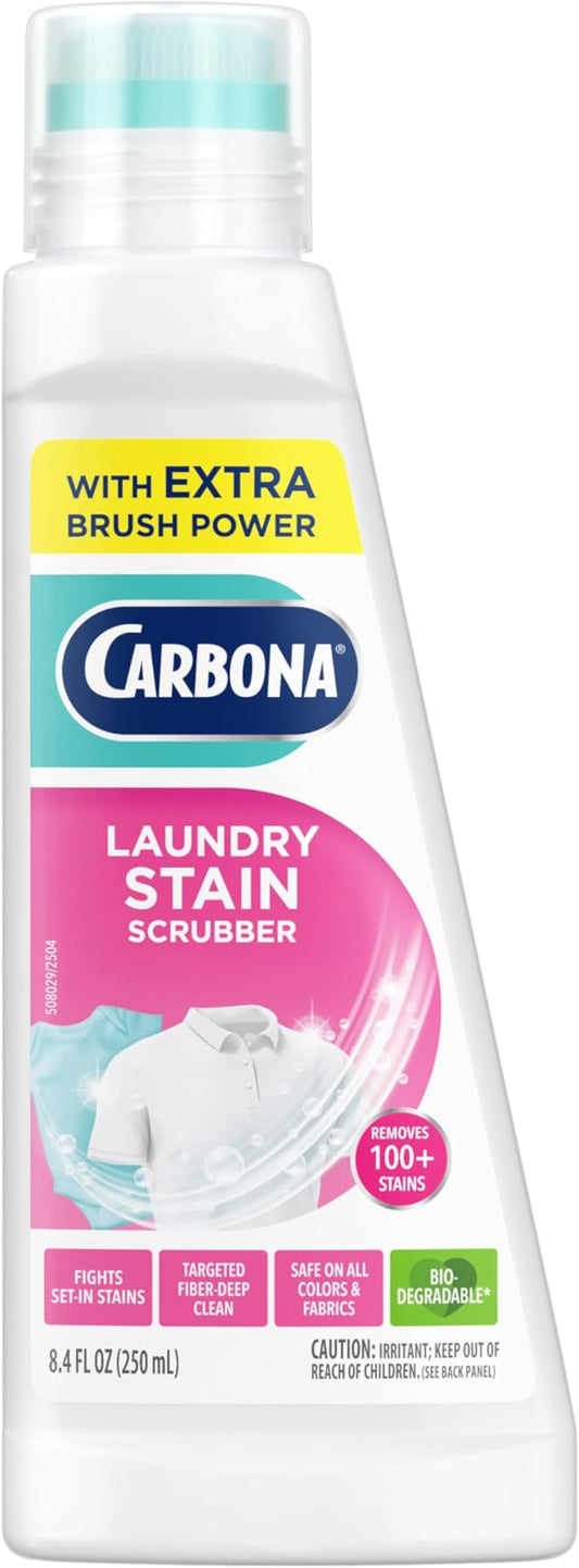 Carbona Laundry Stain Scrubber | Bio-Enzyme Stain Remover | Eliminates Fat, Oil, Blood, Milk, Fruit, Ketchup, Vegetables & Baby Food Stains | Save On Skin & Washable Fabrics | 1 Pack, 8.4 Fl Oz