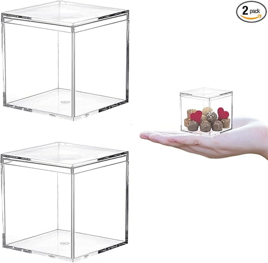 Small Acrylic Box 2Packs Clear Boxes with Lids Acrylic Display Case Lucite Boxes for Gifts Weddings Party Favors Treats Candies & Accessories Plastic Storage Square Cube Boxes