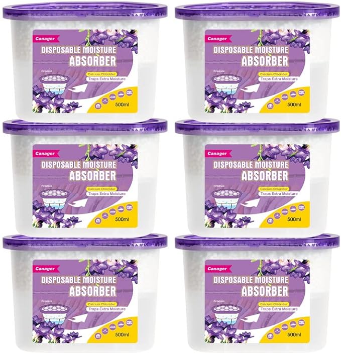 CANAGER Moisture Absorber Box-Odor Eliminator,Absorb Excess Moisture. Suitable for Wardrobe, Bedroom, Kitchen and Bathroom-6 Packs, Effectively Collect Water, Fresh Air,Freesia. Fuchsia
