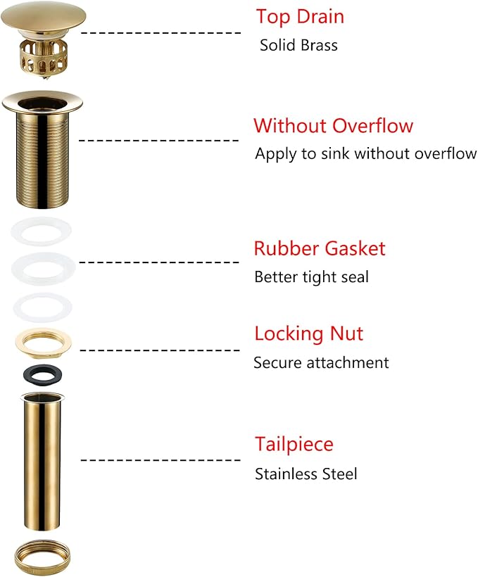Bathroom Sink Drain Champagne Bronze Pop Up Drain Without Overflow,Brass Drain Push Pop for Vessel Sink Drain Stopper with Removable Brass Strainer Basket,83606CB.