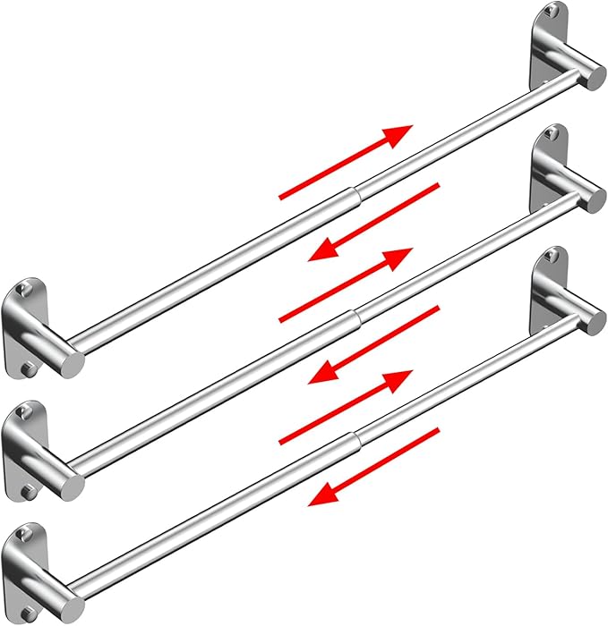 Towel Bar, Adjustable 14.4inch - 25.2inch Towel Rack, Self Adhesive & Wall Mounted for Bathroom Kitchen Hand Towel Holder Cloths Hanger SUS 304 Stainless Steel Organizer Single Bar (3, Chrome)