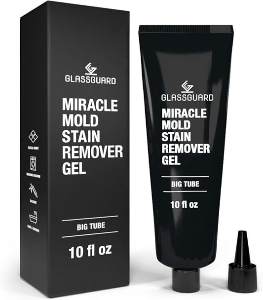 GlassGuard Miracle Mold Stain Remover Stain Gel – Heavy Duty Cleaning Gel for Grouts, Ceramic, Glass, Silicone, Caulk & More – Washing Machine Cleaner Front Loader (300 ml / 10 oz)