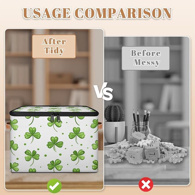 Clover Storage Baskets,Cubes Empty Gift Basket Foldable Storage Box Bin,Waterproof Leaf Open Shelf Basket Organizer for Kid Clothes Toy Bedroom Nursery Home Decorative Plant