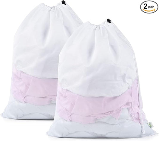OTraki 2 Pack Mesh Laundry Bag 20x24 Inch Heavy Duty Laundry Fine Mesh Bags Dirty Clothes Drawstring Laundry Wash Bag Delicates Net Storage Travel Bag Don't Drying, Melting 140-176℉ White
