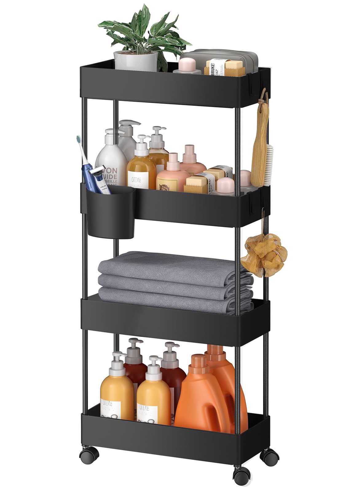 Pipishell 4 Tier Slim Storage Cart with Wheels, Laundry Cart - Image 1