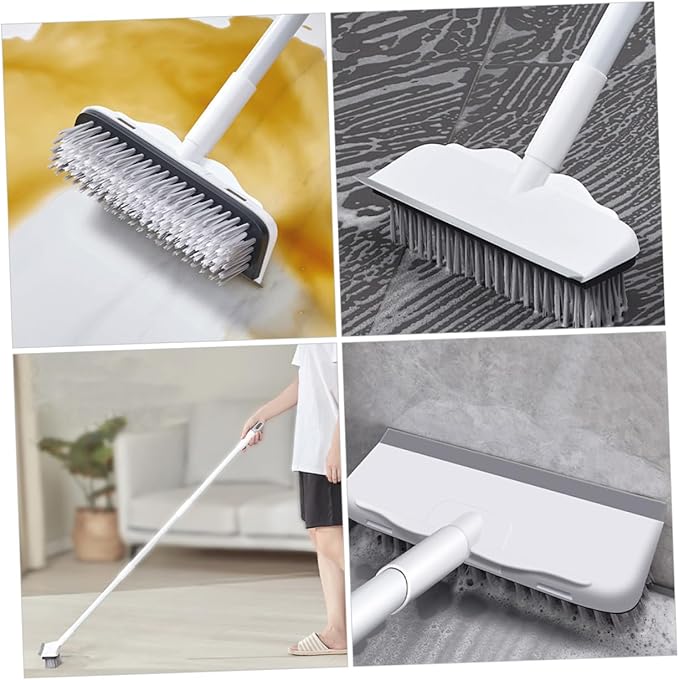 Multi-Surface Floor Scrubber Brush Stainless Steel Handle Bathroom Floor Brush Squeegee for Dry Wet Cleaning