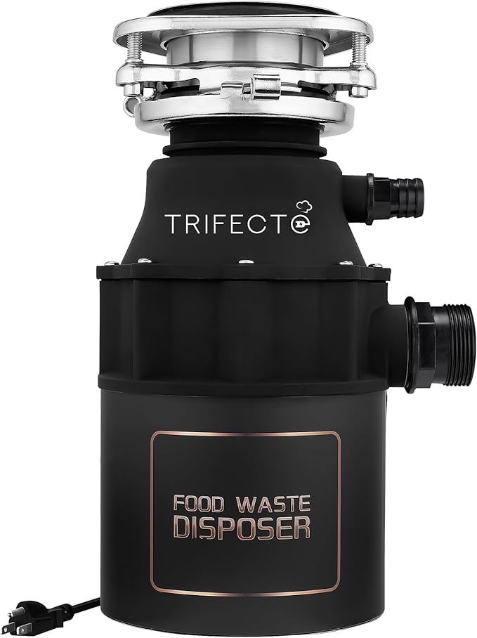 Trifecte Garbage Disposal 1/2 HP for Sink, Continuous Feed Food Waste Disposer with Power Cord, Faster and Powerful 0.5 HP Kitchen Waste Grinder with Dishwasher Hookup, Matte Black