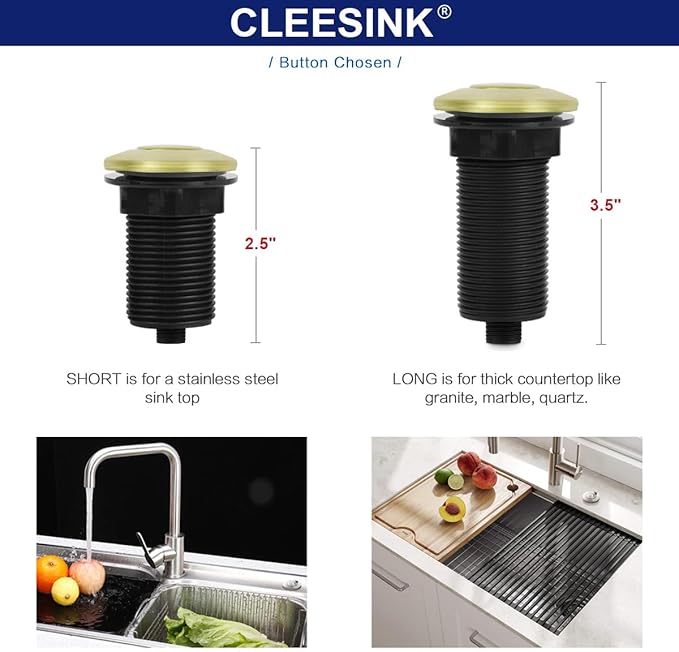 Sink Top Air Switch Kit Garbage Disposal Part by CLEESINK (SHORT/2.5", Brushed Gold)