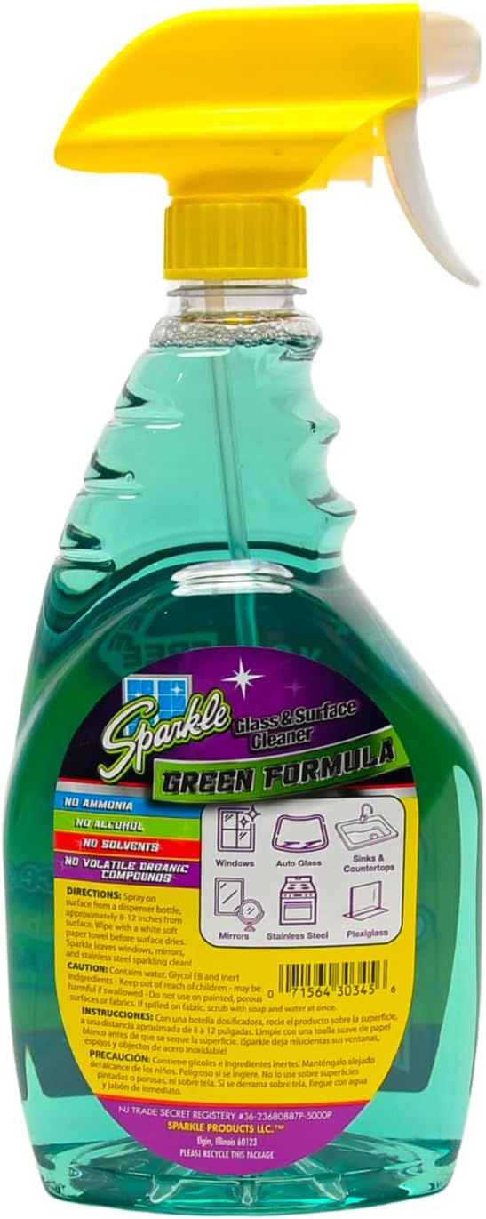 Sparkle Glass & Window Cleaner Spray, VOC-Free Eco Formula, Streak-Free Finish for Windows & Mirrors, 33.8 fl oz (Pack of 6)