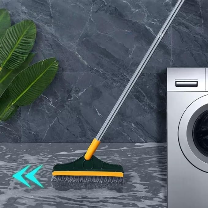 Grout Eeze Cleaner With Brush 2 In 1 V Shaped Head Rubber Squeegee 120° Rotation Long Handle Bristle Brush For Gap Cleaning Floor Tile Bathroom Balconies Kitchen Home Cleaning Tool