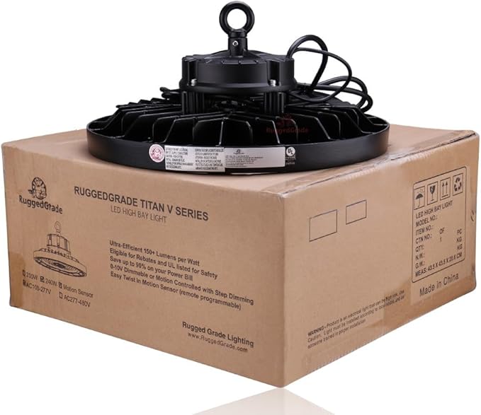 RuggedGrade 240W - Titan V Series LED High Bay UFO Light with Motion Sensor - 35,300 Lumens - 5000K Bright White - Wattage Selectable - 150W/120W/100W - Outdoor LED Light - DLC 5.1 Premium
