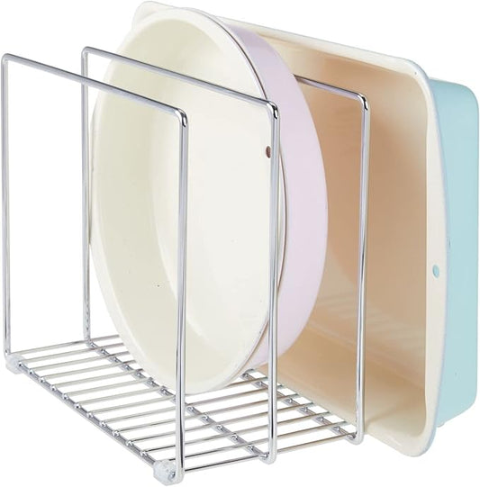 mDesign 3 Slot Tray and Pan Rack — Metal Wire Rack for Pantry and Kitchen Storage — Freestanding Pan Lid Holder Also for Baking Trays and Crockery – Silver