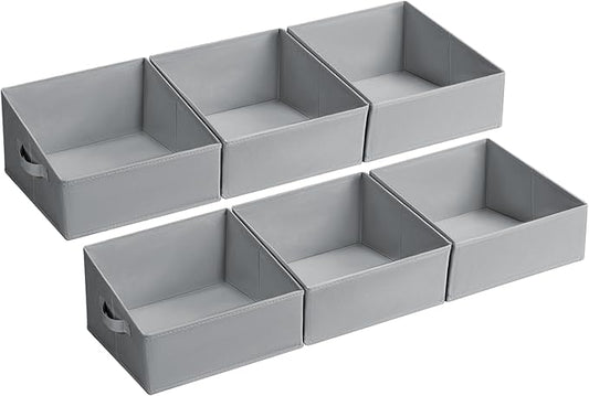 DIMJ Storage Bins for Closet, Trapezoid Storage Bins with Front Handle, Fabric Storage Baskets for Shelves, Line Closet Organizers for Toys, Boooks, Clothes, 6 Packs (Grey)