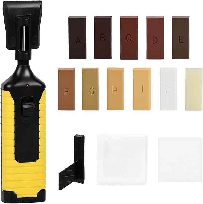 Wood Floor Repair Kit with 11 Colors Repair Wax Blocks, Upgrade Switch Wood Laminate Vinyl Furniture Repair Kit Floor Scratch Repair for Floor, Cabinet, Stairs