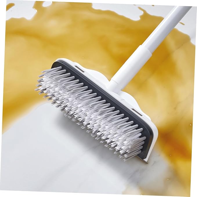 Heavy Duty Floor Scrubber Brush Long Handle Bathroom Tile Cleaning Tool Multi-Function Hard Floor Cleaning Brush Stainless Steel Squeegee Broom for Home