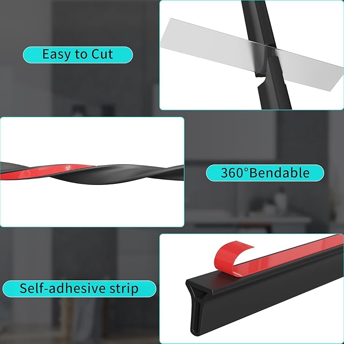 Hi-Na 3ft/5ft/6ft/8ft10ft Collapsible Shower Threshold Water Dam Water Barrier for Shower and Water Stopper Keeps Water Inside Water Threshold for Wet and Dry Separation (8ft, Black)