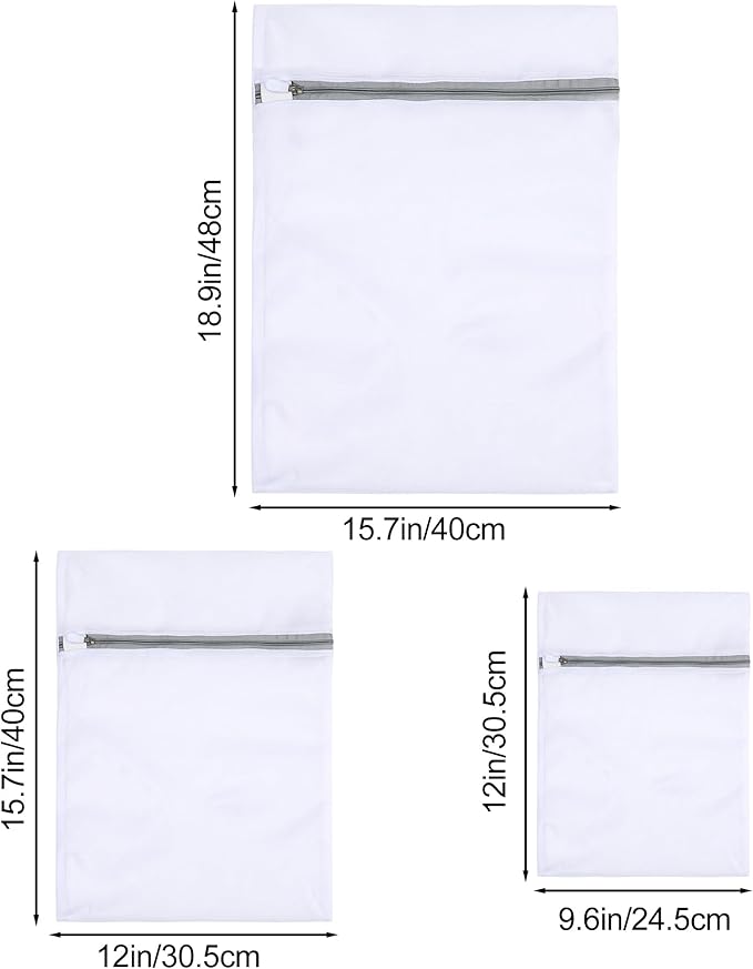 Laundry Wash Bags for Delicates, 3-Pack Fine Mesh Garment Bags with Zipper (Large, Medium, Small Sizes)