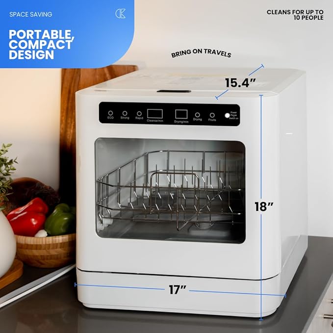 Collier Kitchen Portable Countertop Dishwasher – Compact Mini Dishwasher with 5 Wash Programs, Built-in Water Tank & Hose Connection – Space-Saving for Apartments, RVs & Small Kitchens